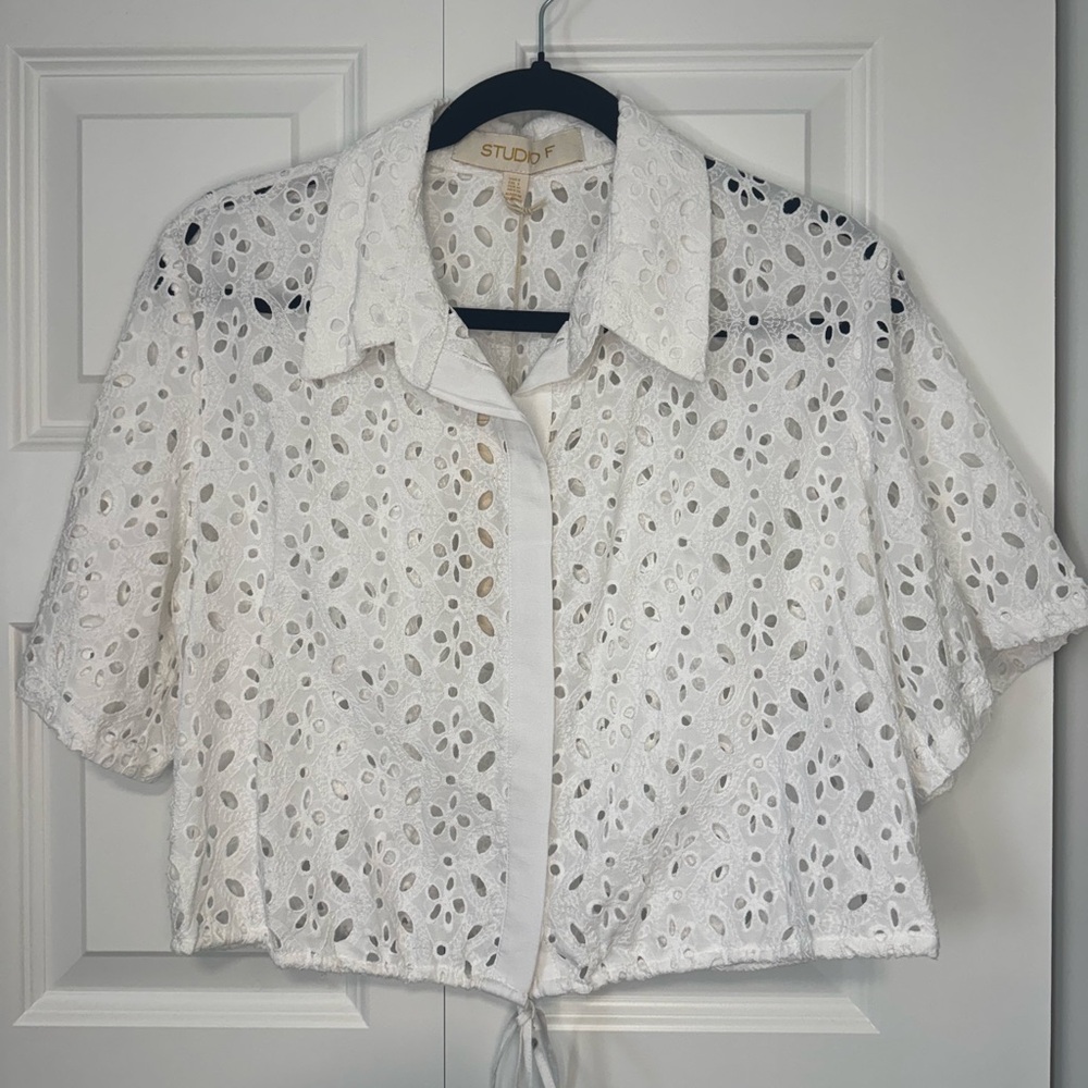 Elegant White Eyelet Lace Blouse